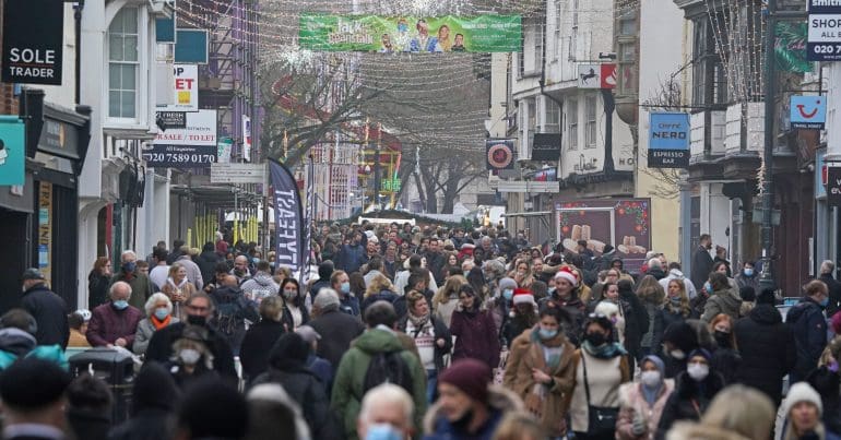 A busy town centre in the UK