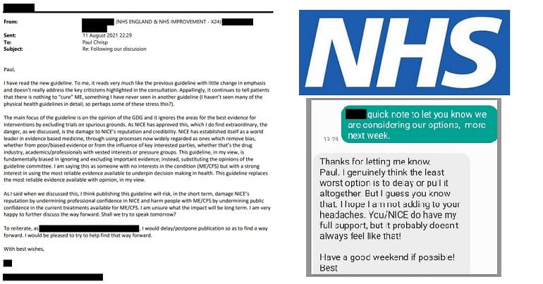 A picture of a redacted email and text and the NHS logo in relation to NICE
