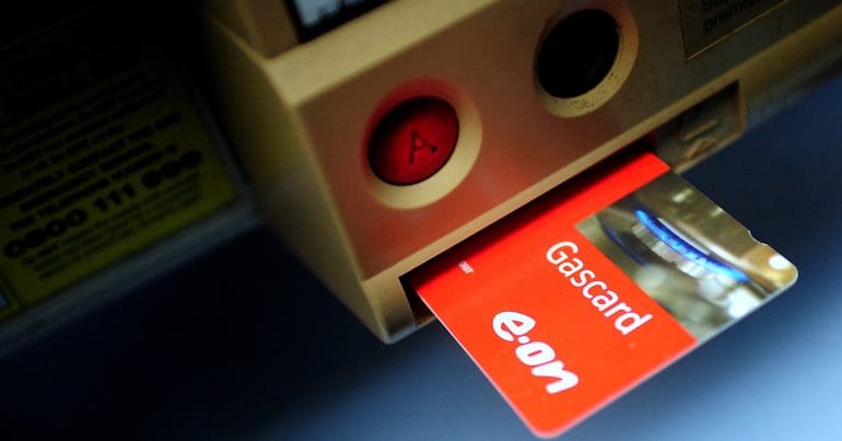 A gas card in a meter