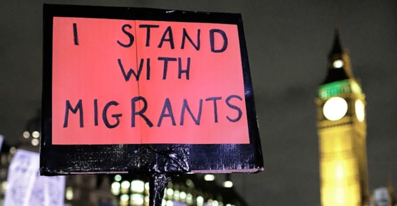 Migrant solidarity placard in Trafalgar Square