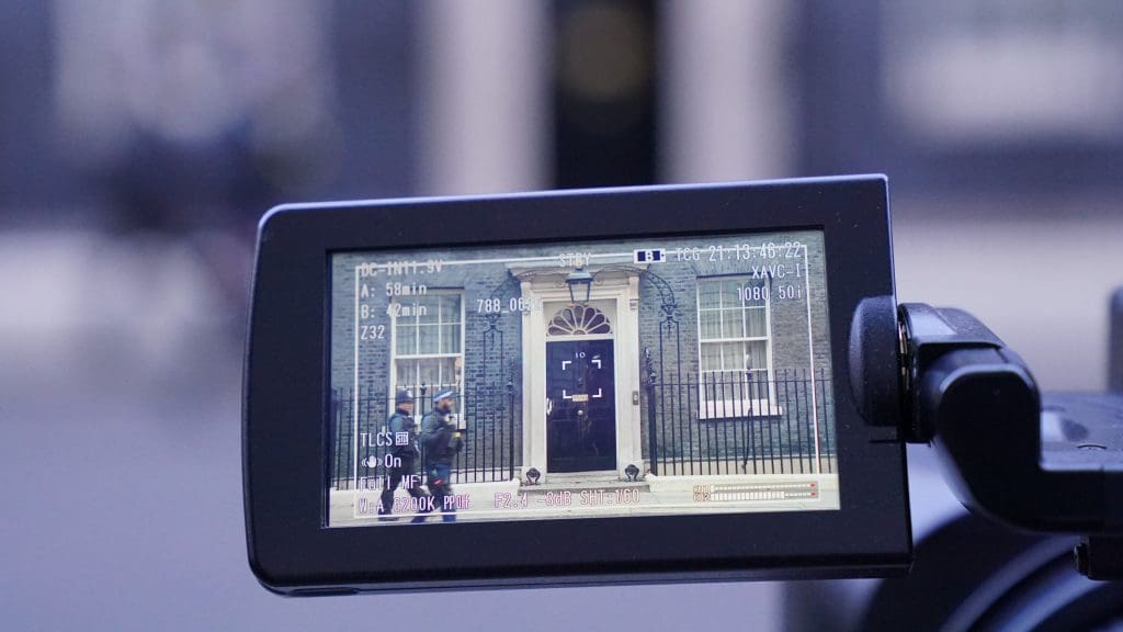 A camera looking at Downing Street