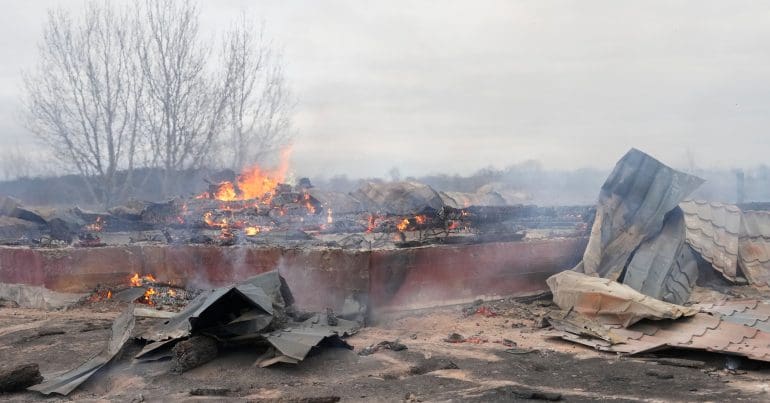 A bombing site in Ukraine