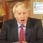 Boris Johnson looking shocked and a tweet from the Conservatives Twitter about employment