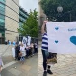 Noah Donohoe justice campaigners outside court in Belfast