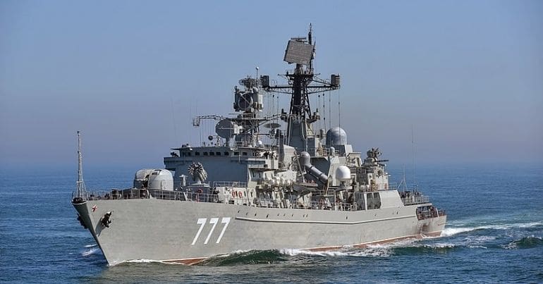 Navy frigate at sea