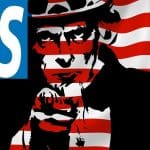 NHS logo on US flag with Uncle Sam