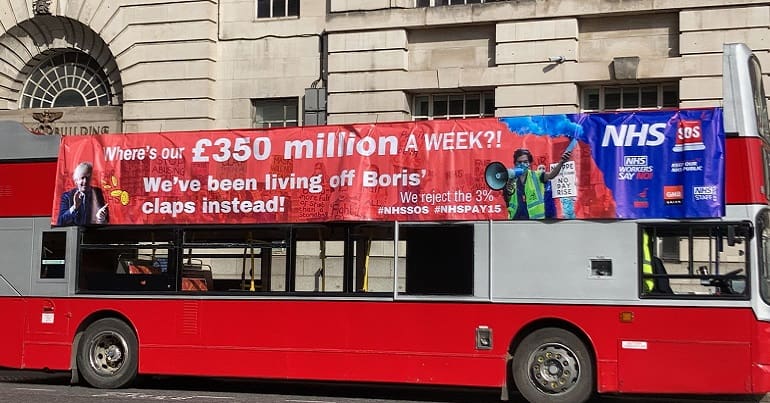 A bus used by the SOS NHS campaign