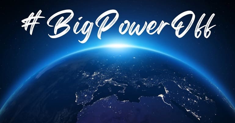 An image of the earth with BigPowerOff as a hashtag from a campaign over energy bills