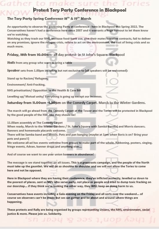 The agenda of the protest at the Tory Party spring conference