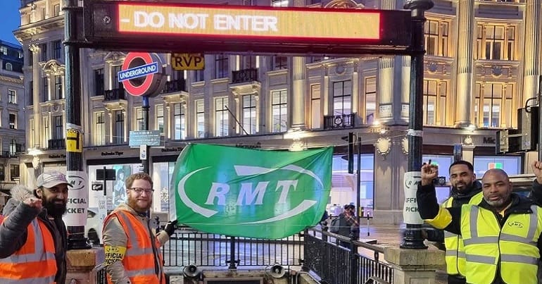 Striking Tube Workers outside a station