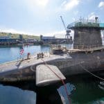 A docked nuclear submarine