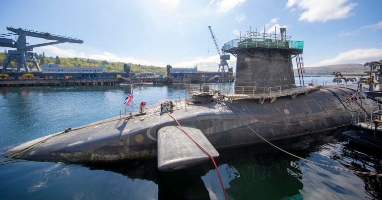 A docked nuclear submarine