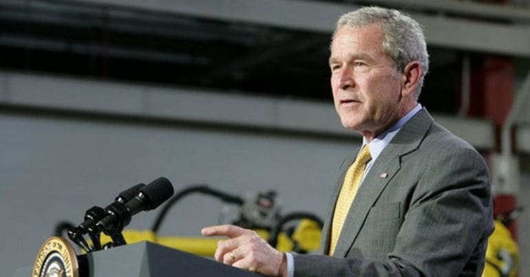 George W Bush gives a speech.