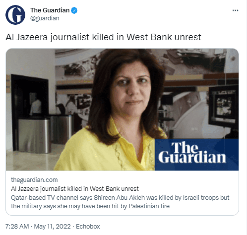 A picture of a Guardian tweet