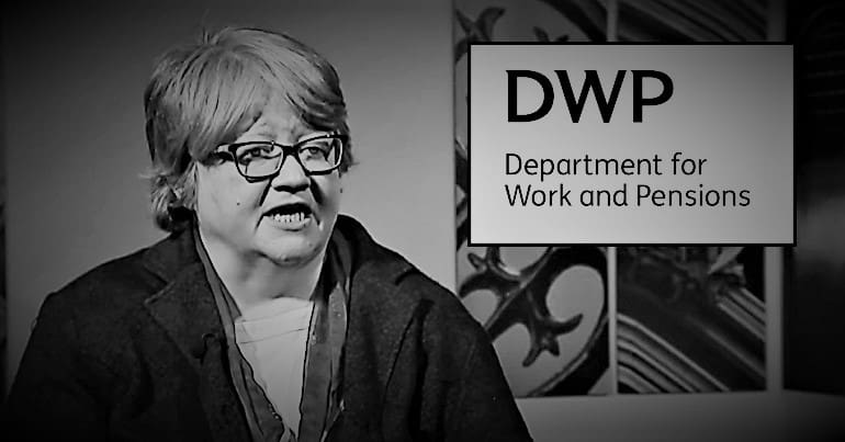 Therese Coffey and the DWP logo