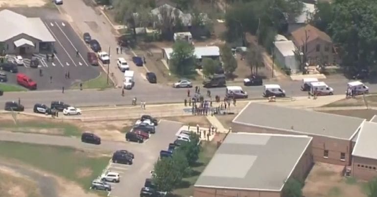 Aerial view of Uvalde police cordon