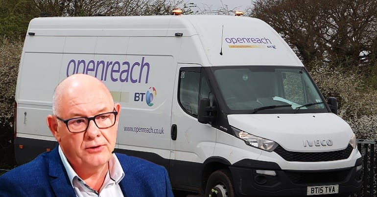 A BT Openreach van and Dave Ward