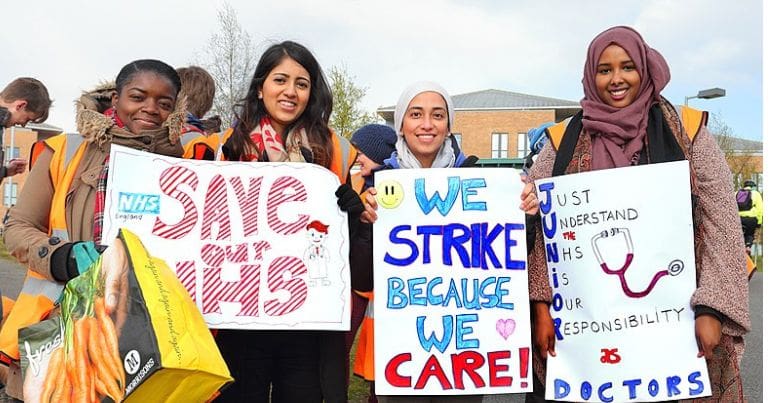 NHS workers on a picket