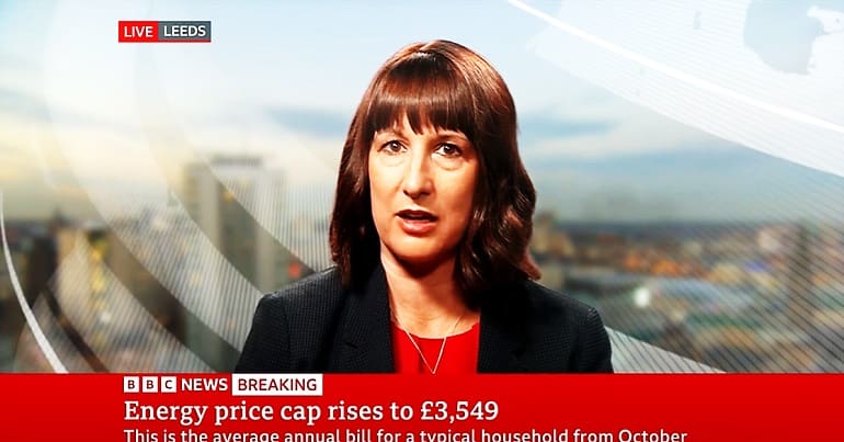 Rachel Reeves on BBC Breakfast talking about the energy price cap