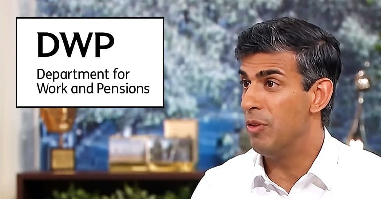 Rishi Sunak on This Morning and the DWP logo