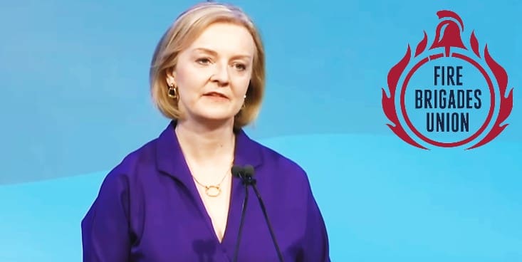 Liz Truss and the FBU logo