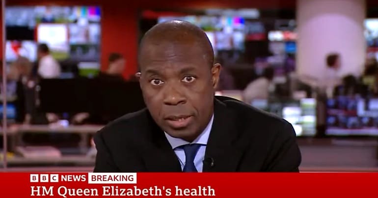 The BBCs Clive Myrie reporting on the queen