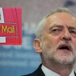 Jeremy Corbyn looking at the Royal Mail logo