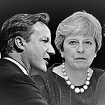 Liz Truss David Cameron Theresa May and Boris Johnson in black and white representing austerity
