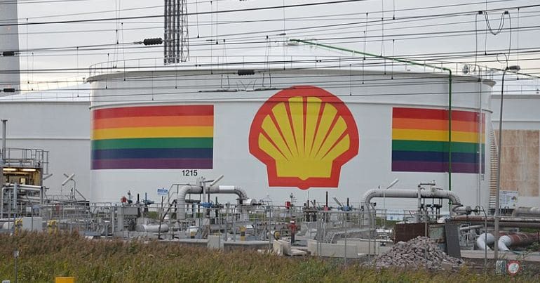 A Shell refinery tank