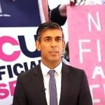 A UCU picket line with Rishi Sunak looking on