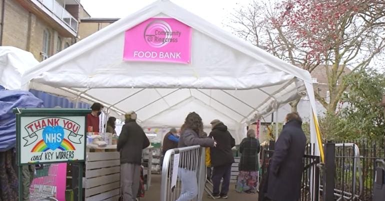 A food bank and an NHS thank you sign