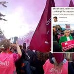A CWU picket line and a Telegraph headline