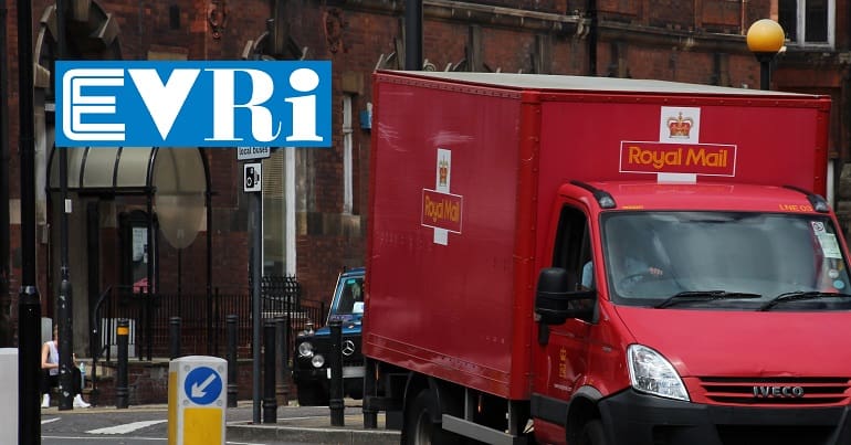 A Royal Mail truck and the Evri logo CWU