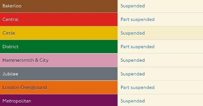 An underground timetable on Thursday 10 November