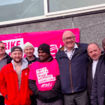 CWU workers on a picket line with Dave Ward