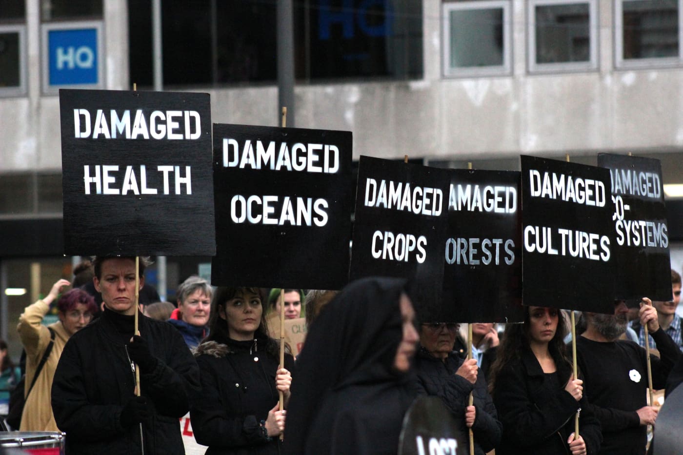 Protestors with banners 