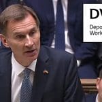 Jeremy Hunt announcing benefits changes and the DWP logo
