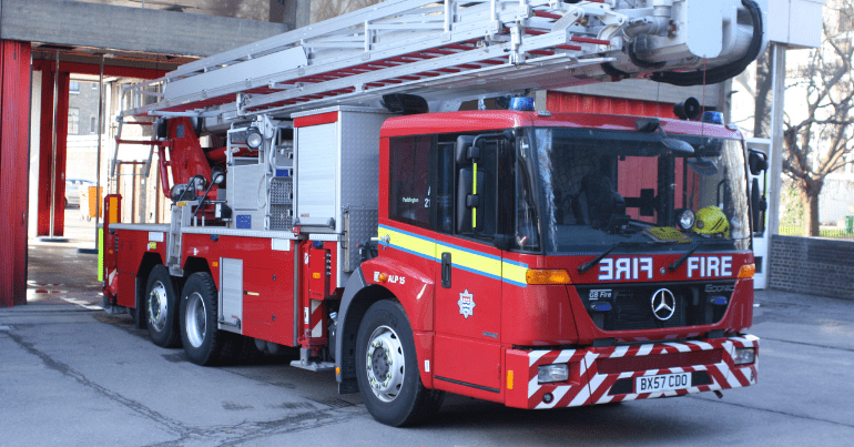 A fire engine representing the FBU and fire services