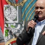 RMT union leader Mick Lynch gives a speech