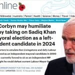 Jeremy Corbyn grimacing at a Mail on Sunday headline