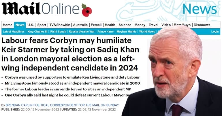 Jeremy Corbyn grimacing at a Mail on Sunday headline