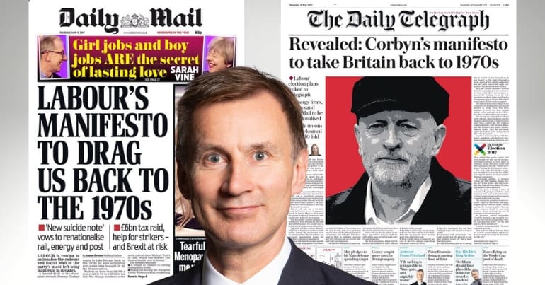 Jeremy Hunt and front pages about Corbyn taking us back to the 1970s, referencing inflation
