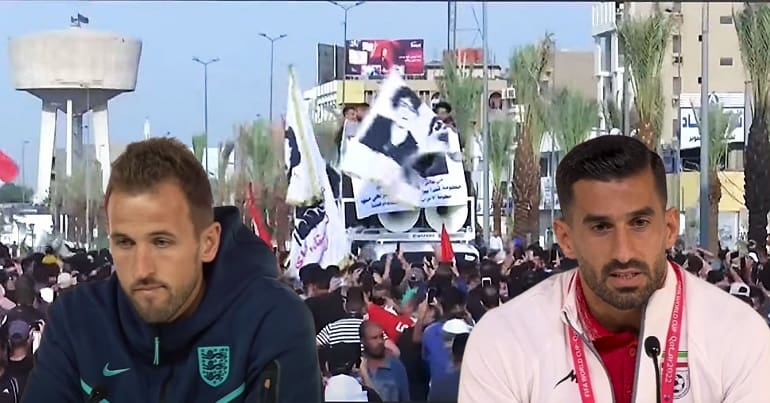 A protest in Iran with Harry Kane and Ehsan Hajsafi