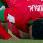 Morocco player Aboukhalal celebrates