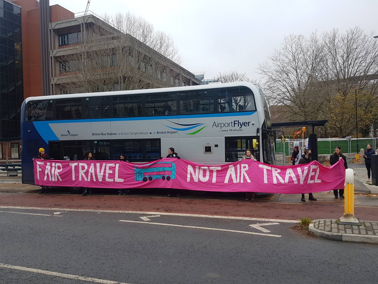 Extinction Rebellions Youth Bristol blocking a bus 
