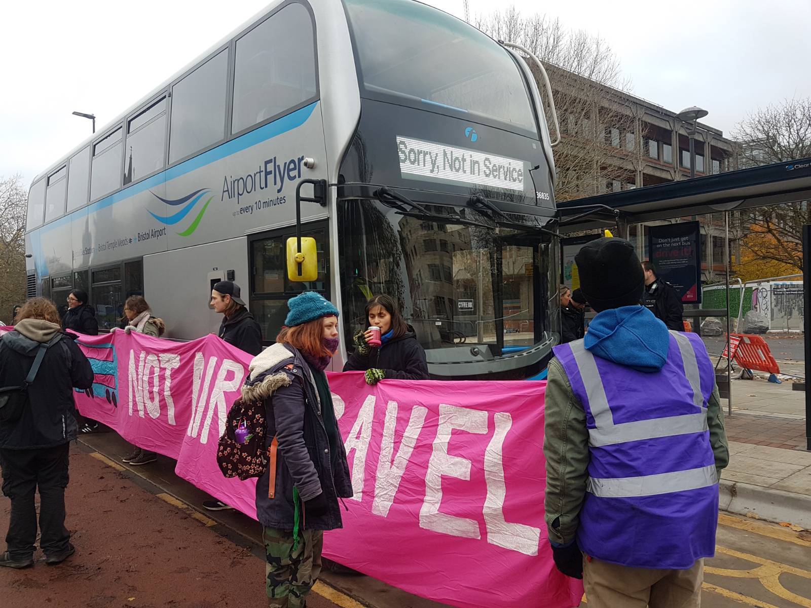 Extinction Rebellion Bristol blocking a bus 