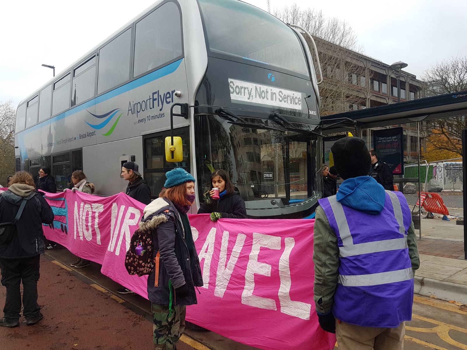 Extinction Rebellion Bristol blocking a bus 