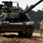 Abrams main battle tanks in training.