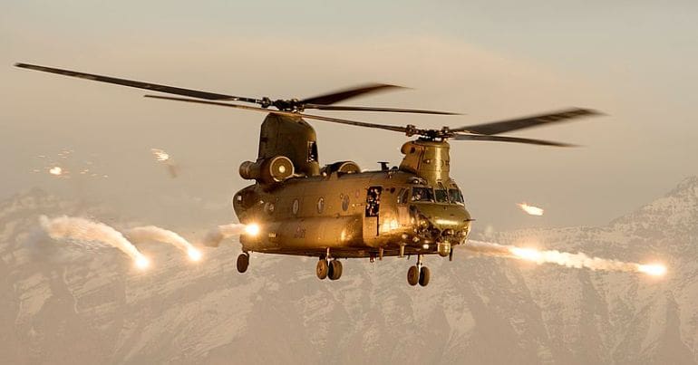 Chinook fires chaff over Afghanistan