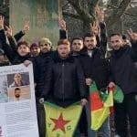 Demonstration in front of Lloyd George's statue in Cardiff